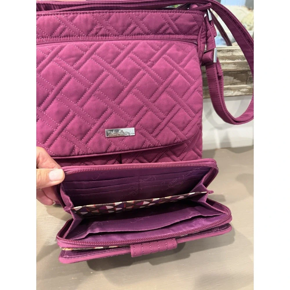 Vera Bradley Plum/Berry Double Zip Crossbody Mailbag  & Turn Lock Wallet Retired